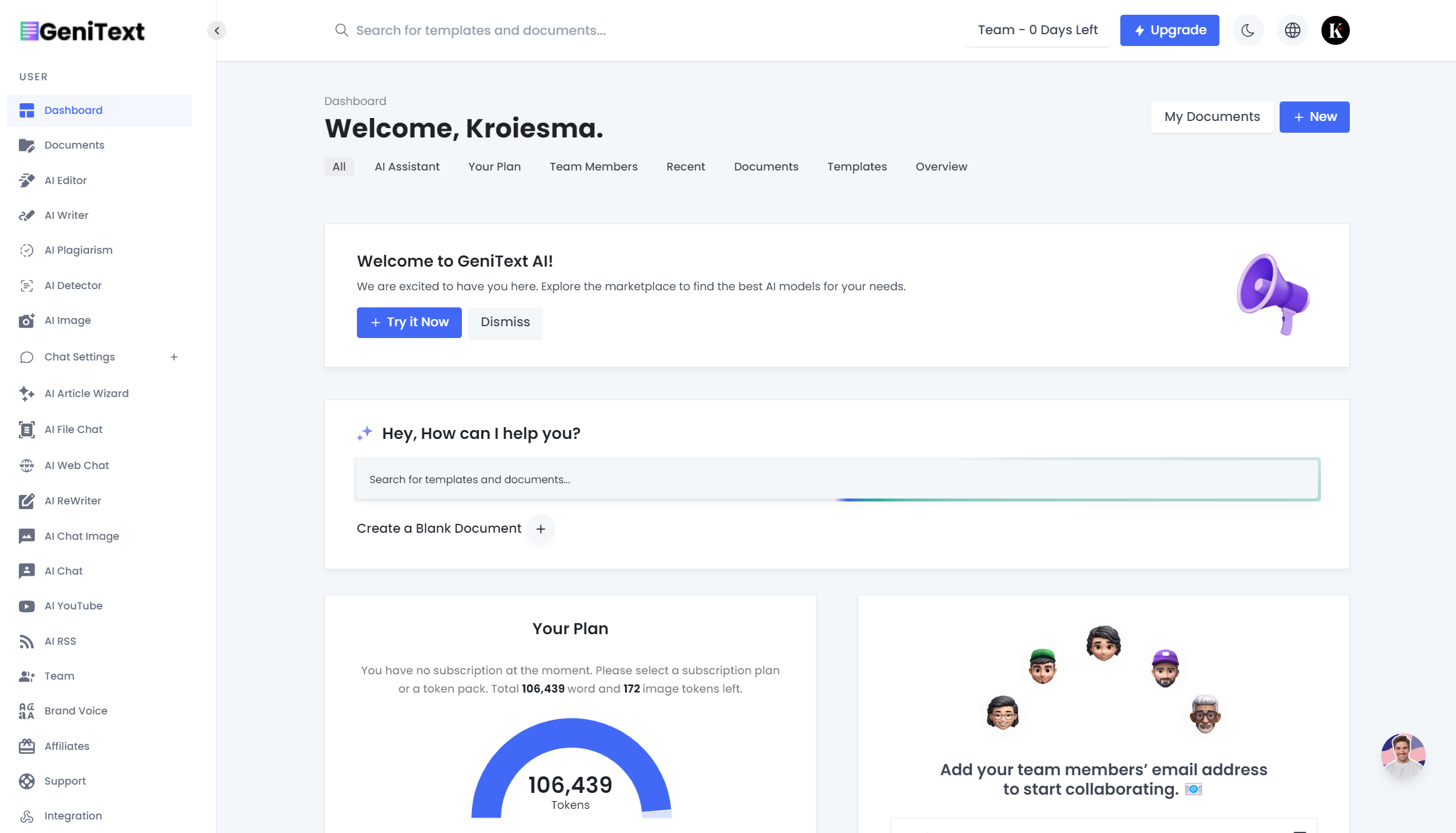 Image of GeniText AI dashboard